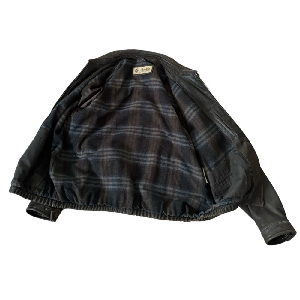 Columbia Mens Vintage Sportswear Brown Leather Flannel Lined Jacket Tall Sz XLT - Picture 8 of 10